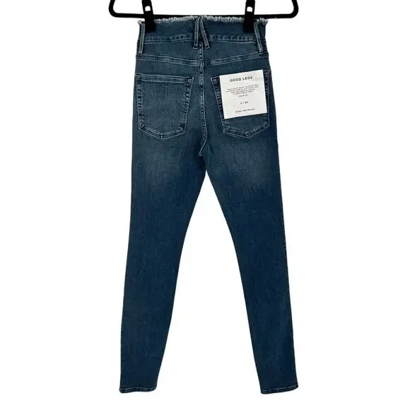 Good American Womens Good Legs Fray Waistband Skinny Jeans Size 0 Waist 25 - Picture 6 of 11